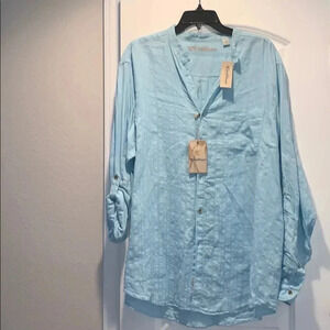 Caribbean Roundtree & Yorke Blue Linen Shirt New